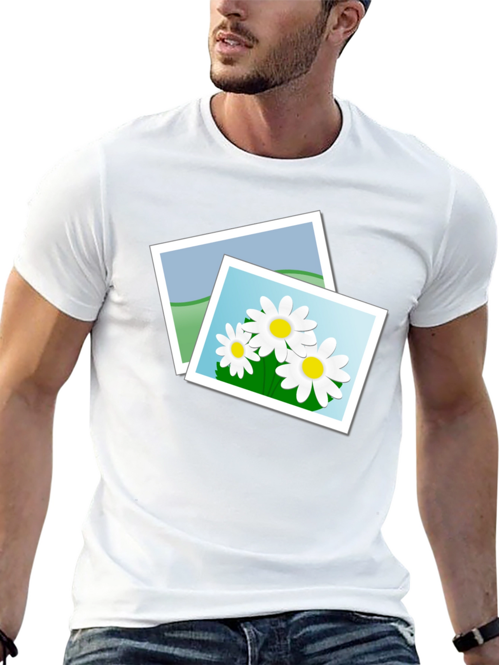 Black T-Shirt with Floral Photo Design