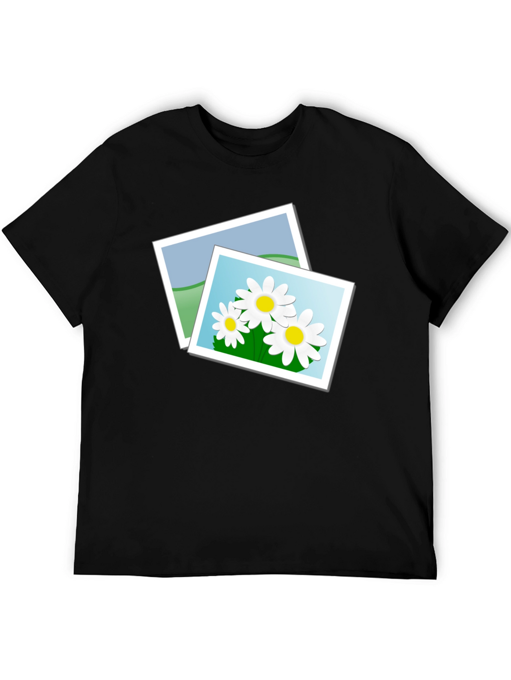 Black T-Shirt with Floral Photo Design