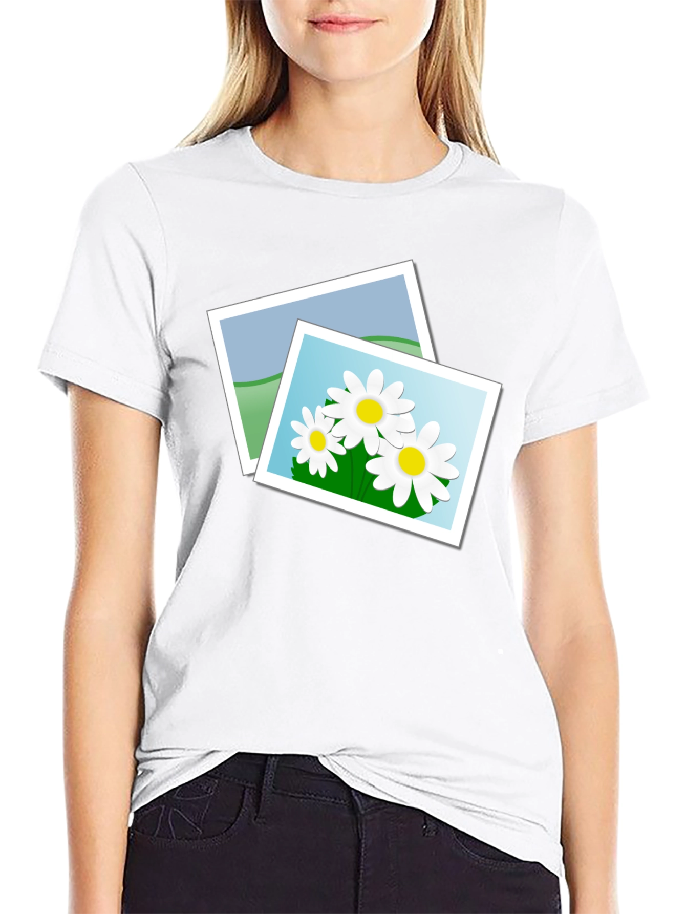Black T-Shirt with Floral Photo Design
