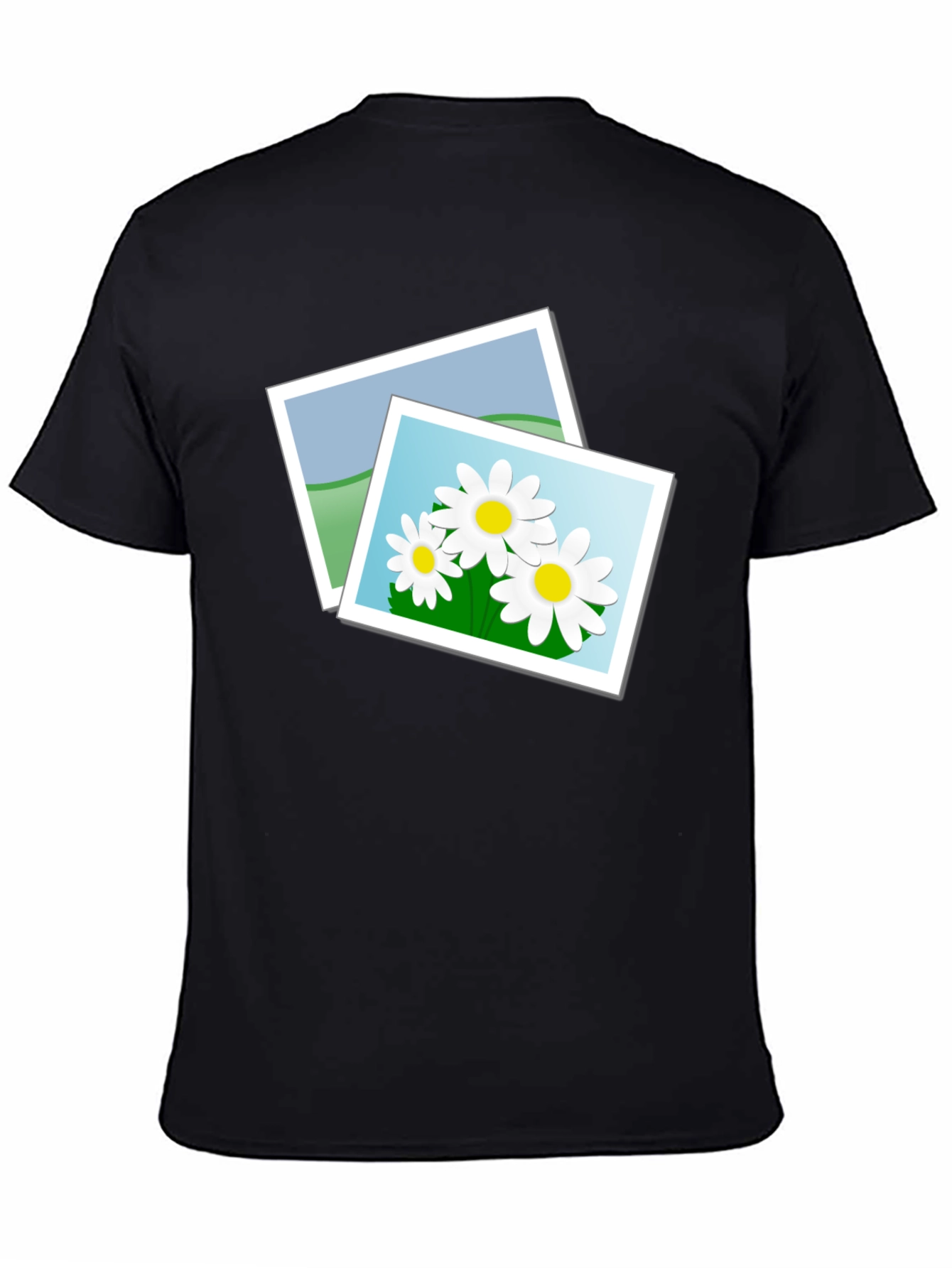 Black T-Shirt with Floral Photo Design