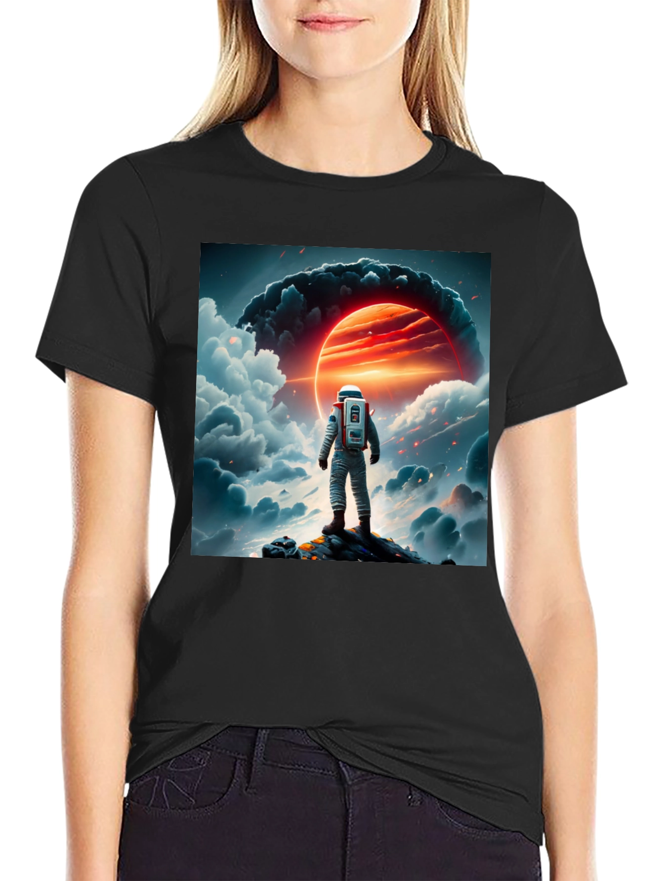 Astronaut Graphic Print Black T-Shirt