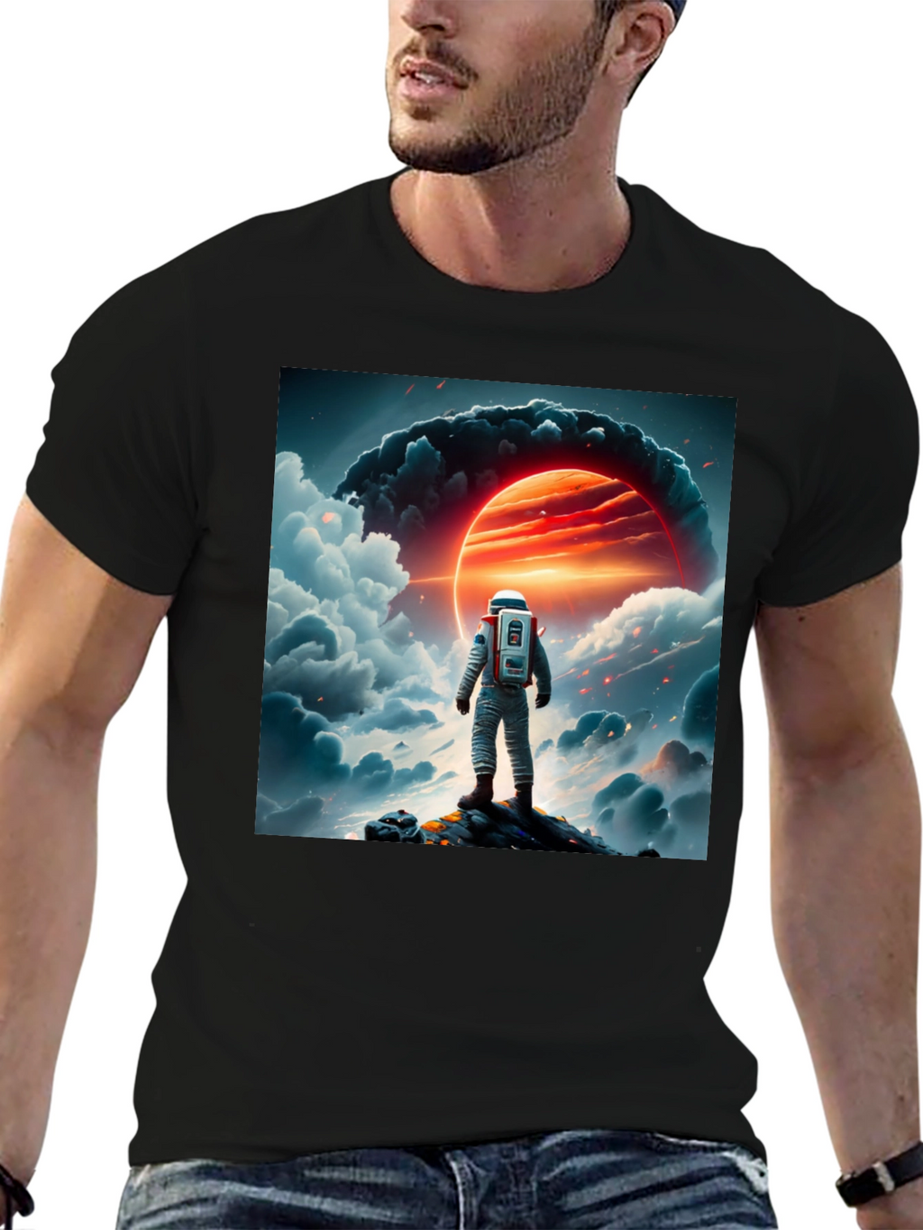 Astronaut Graphic Print Black T-Shirt