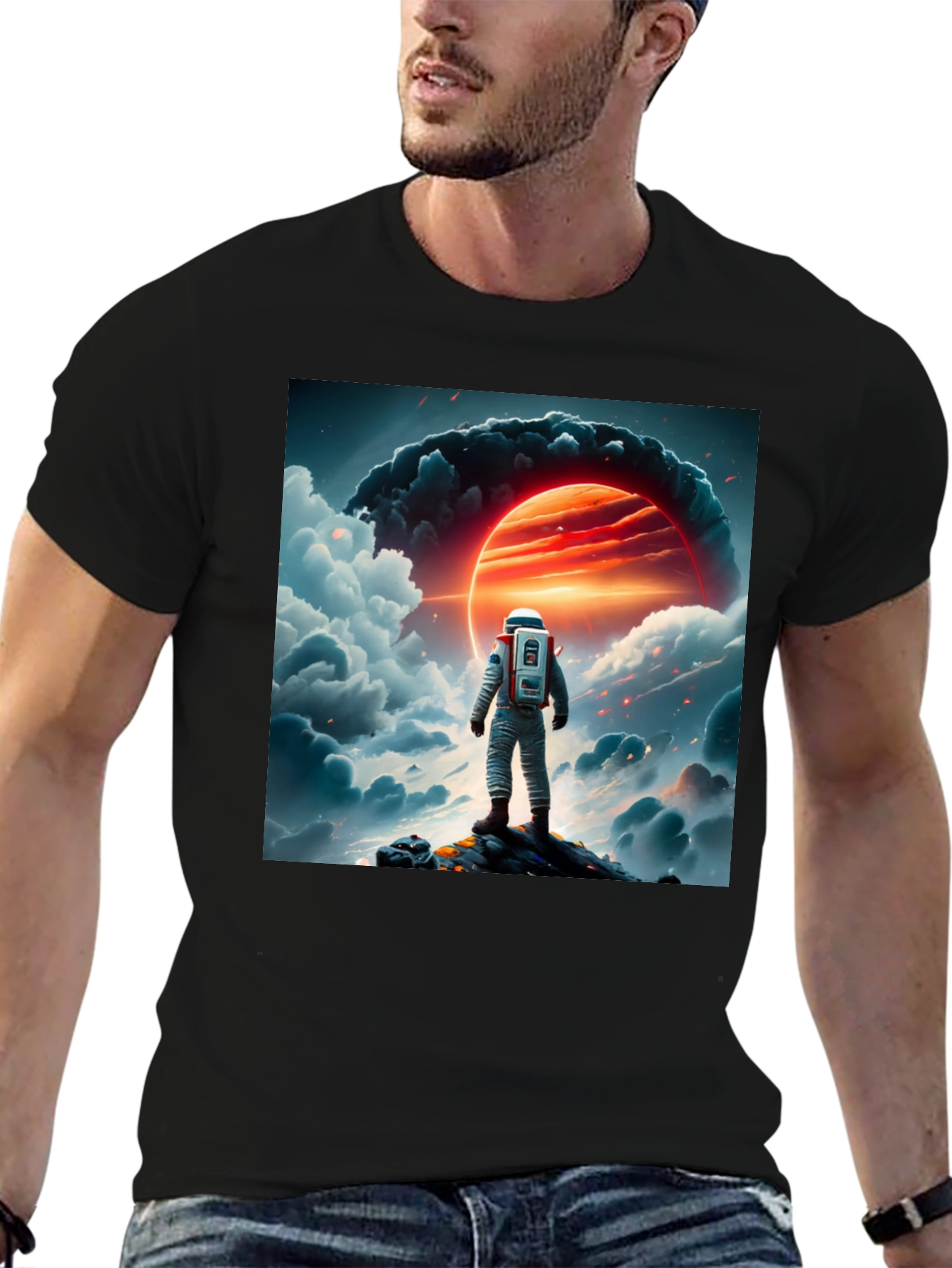 Astronaut Graphic Print Black T-Shirt