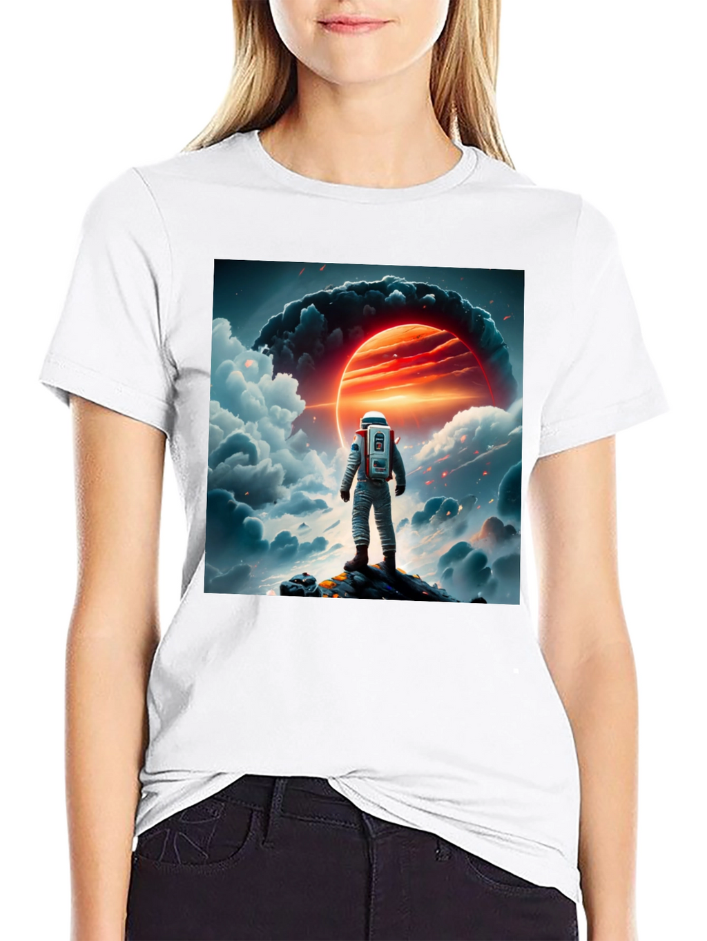 Astronaut Graphic Print Black T-Shirt