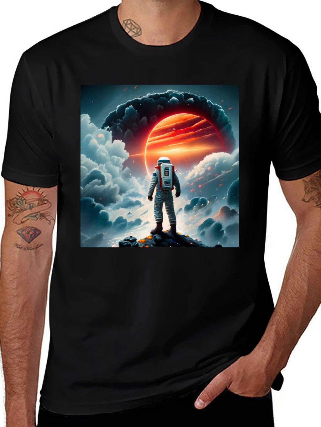 Astronaut Graphic Print Black T-Shirt
