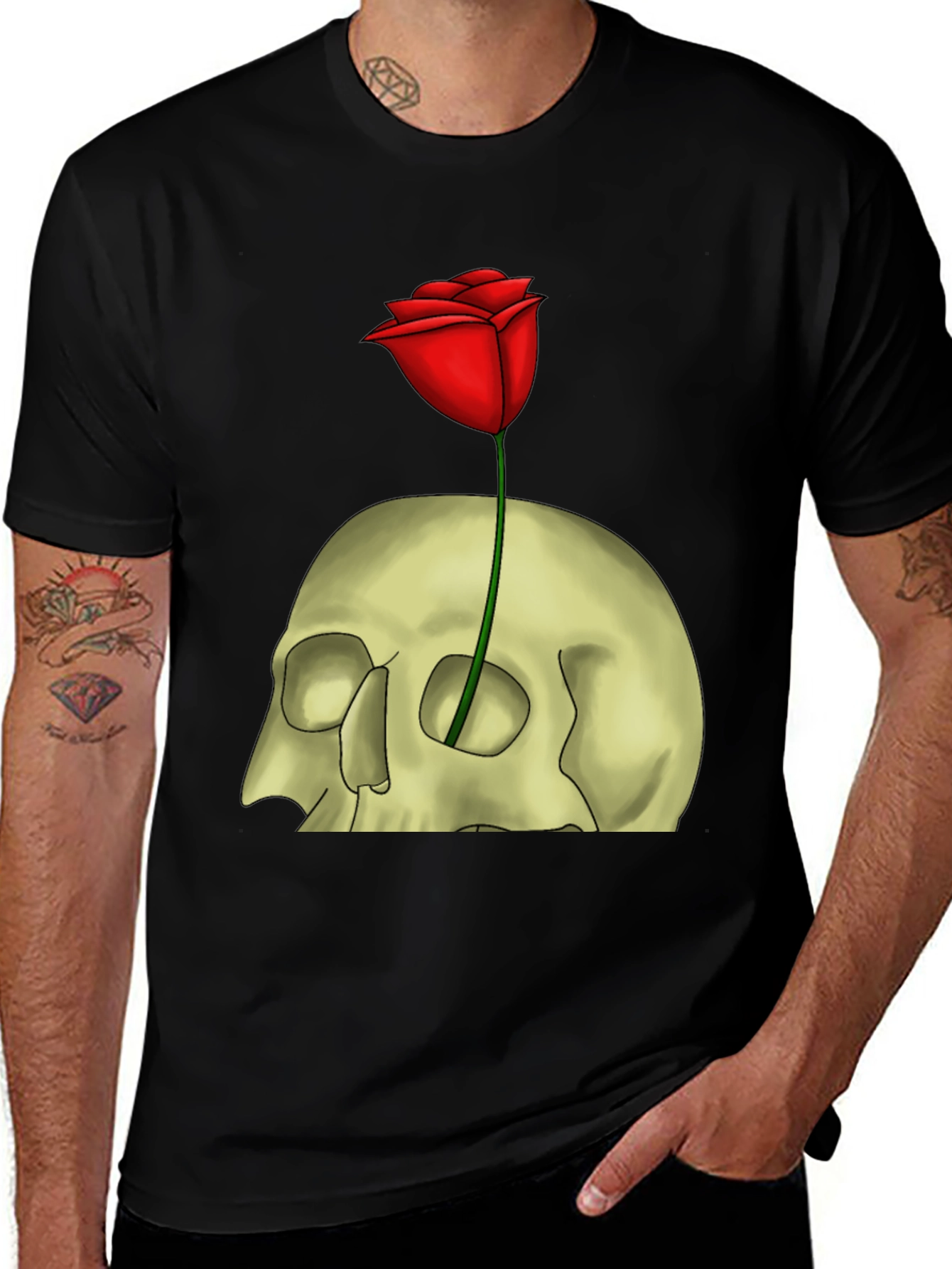 Skull & Rose Graphic T-Shirt - Edgy Style