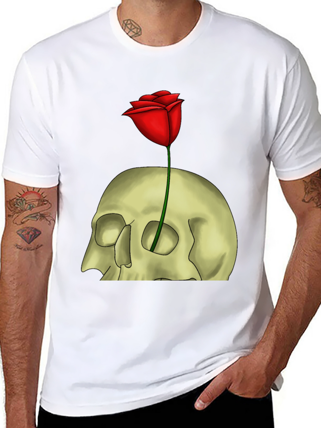 Skull & Rose Graphic T-Shirt - Edgy Style