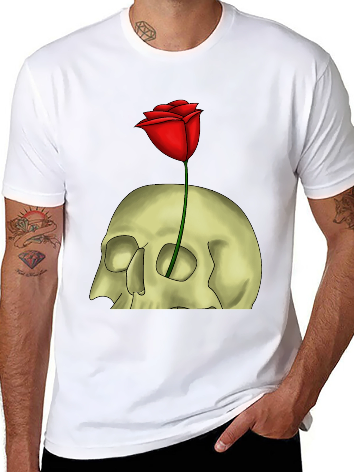 Skull & Rose Graphic T-Shirt - Edgy Style