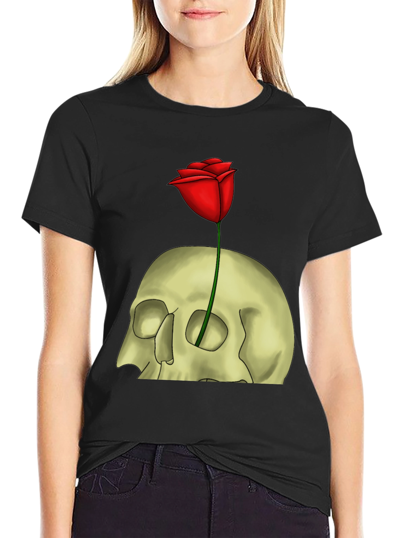 Skull & Rose Graphic T-Shirt - Edgy Style
