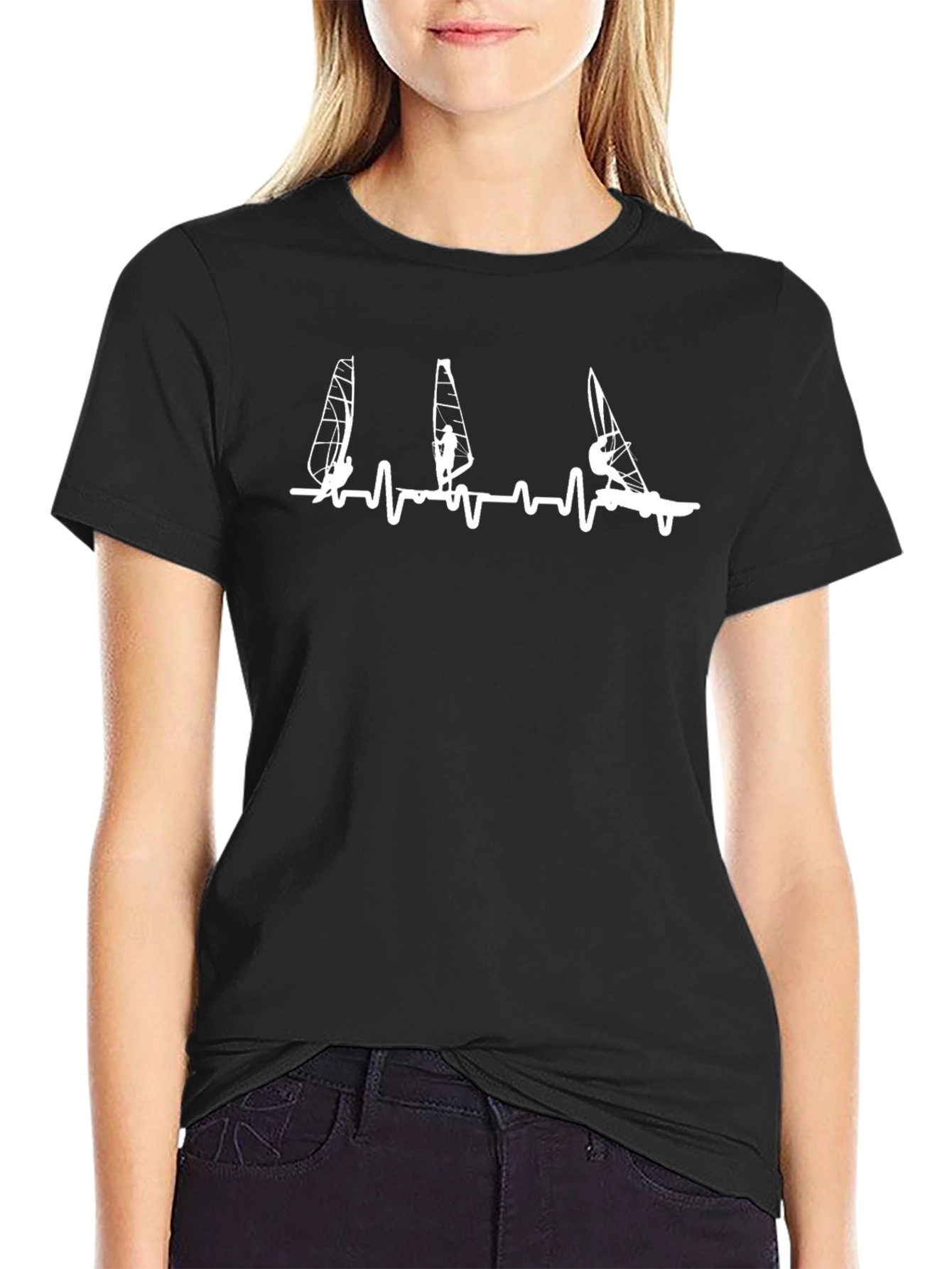 Windsurfing Heartbeat Graphic Tee - Black