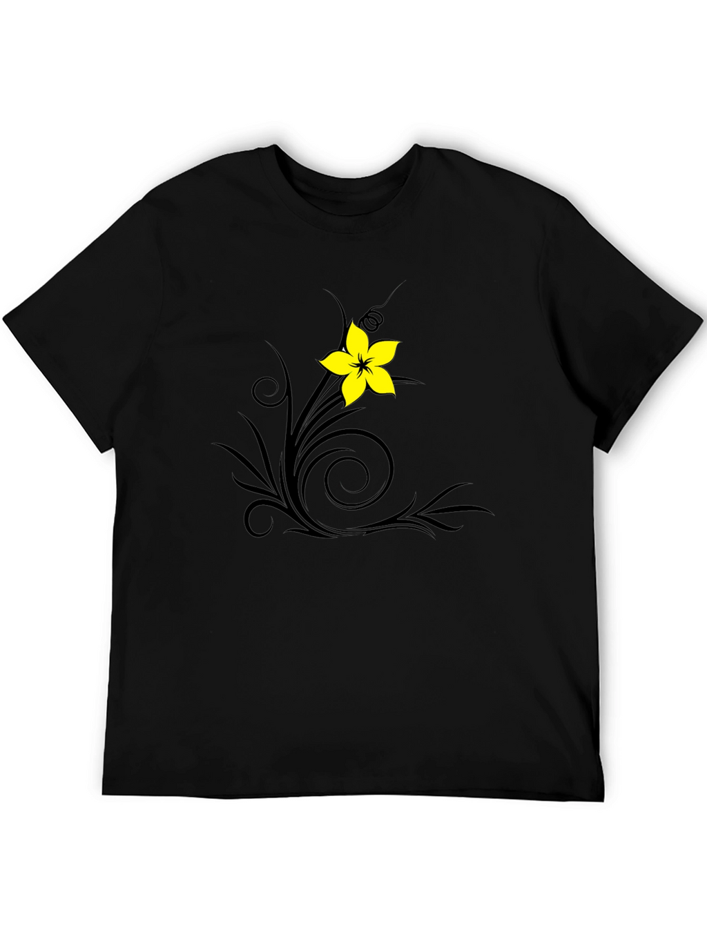 Black T-Shirt with Floral Swirl Design