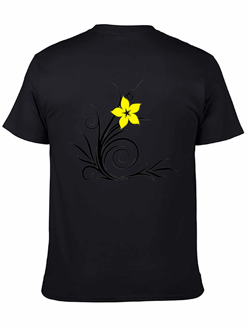 Black T-Shirt with Floral Swirl Design
