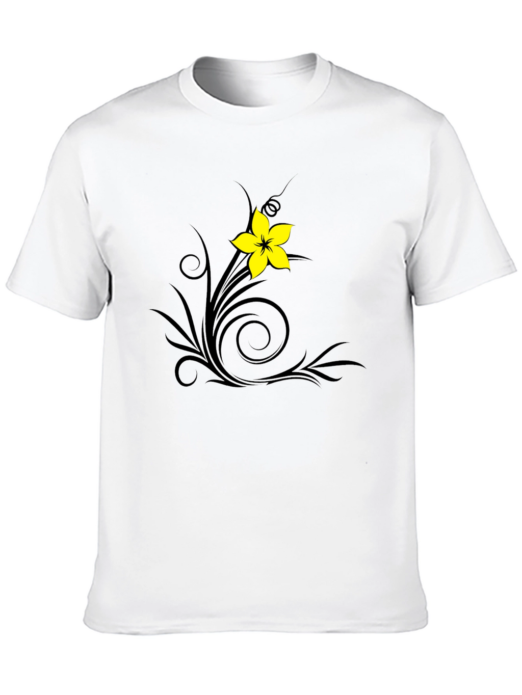 Black T-Shirt with Floral Swirl Design