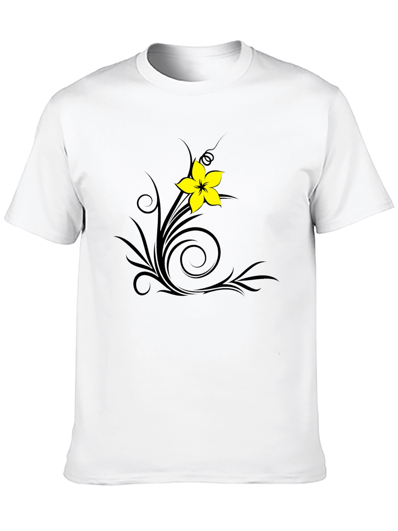 Black T-Shirt with Floral Swirl Design