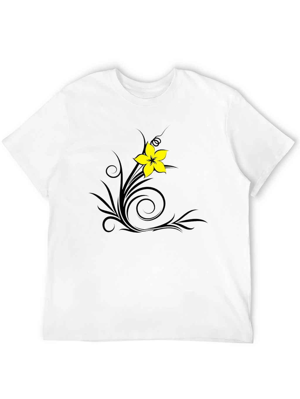 Black T-Shirt with Floral Swirl Design