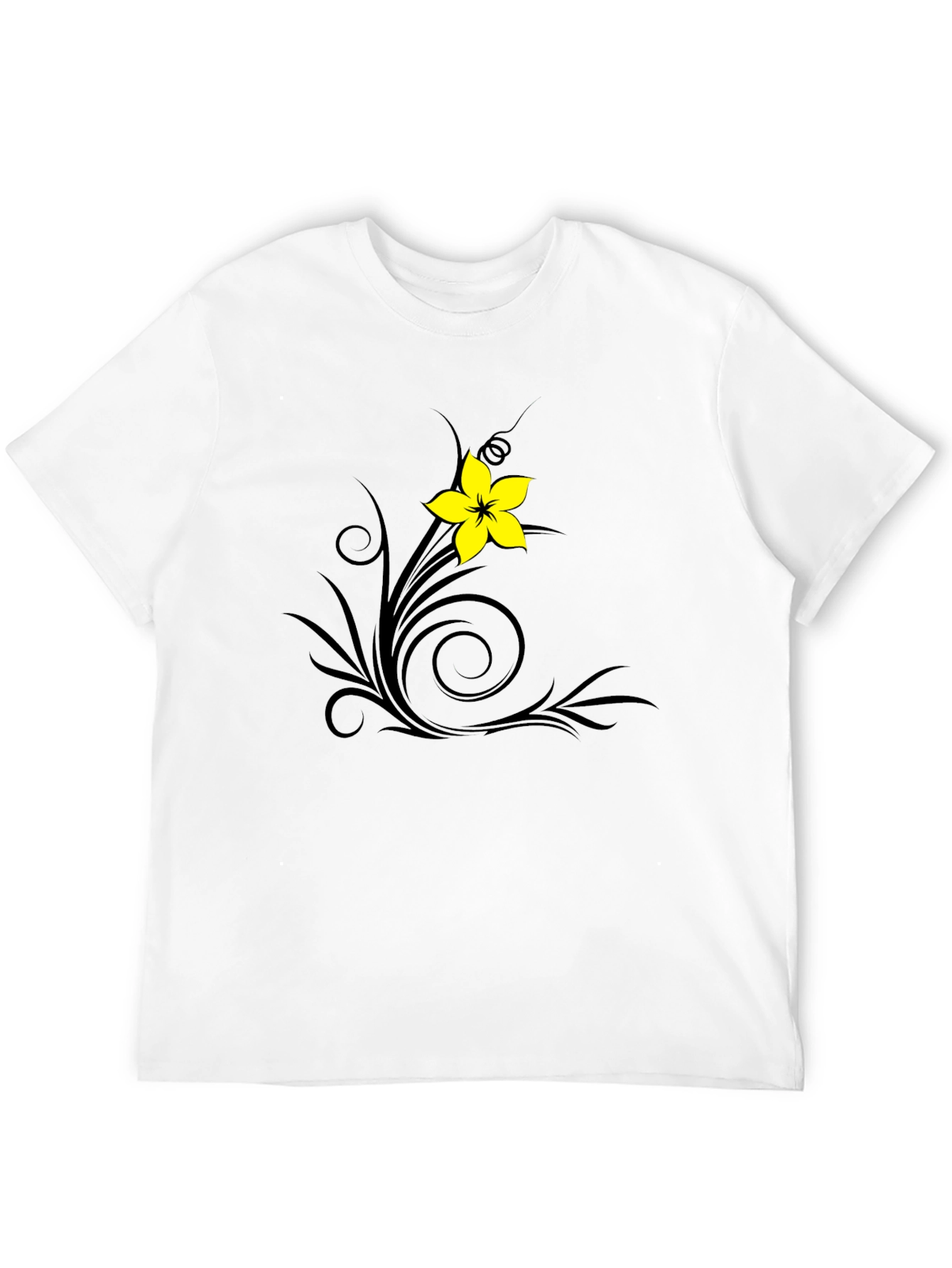 Black T-Shirt with Floral Swirl Design