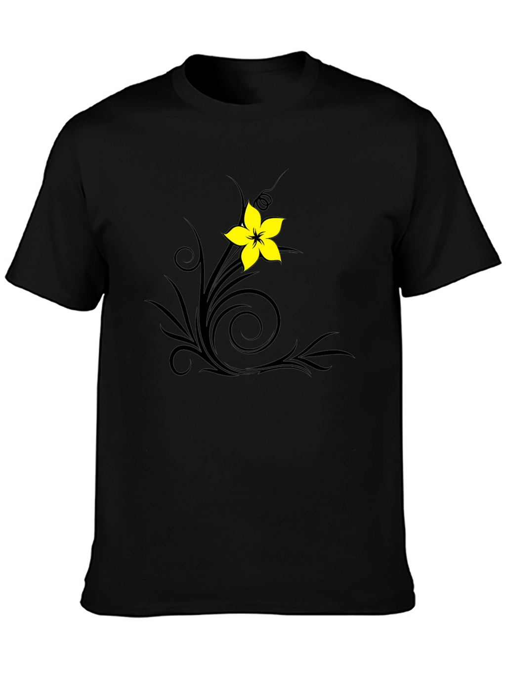 Black T-Shirt with Floral Swirl Design