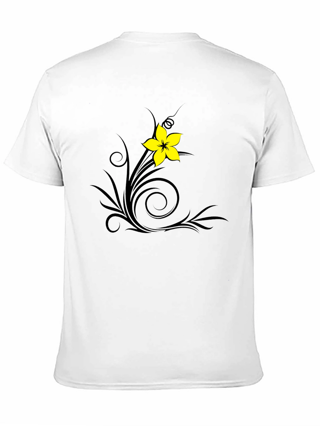 Black T-Shirt with Floral Swirl Design