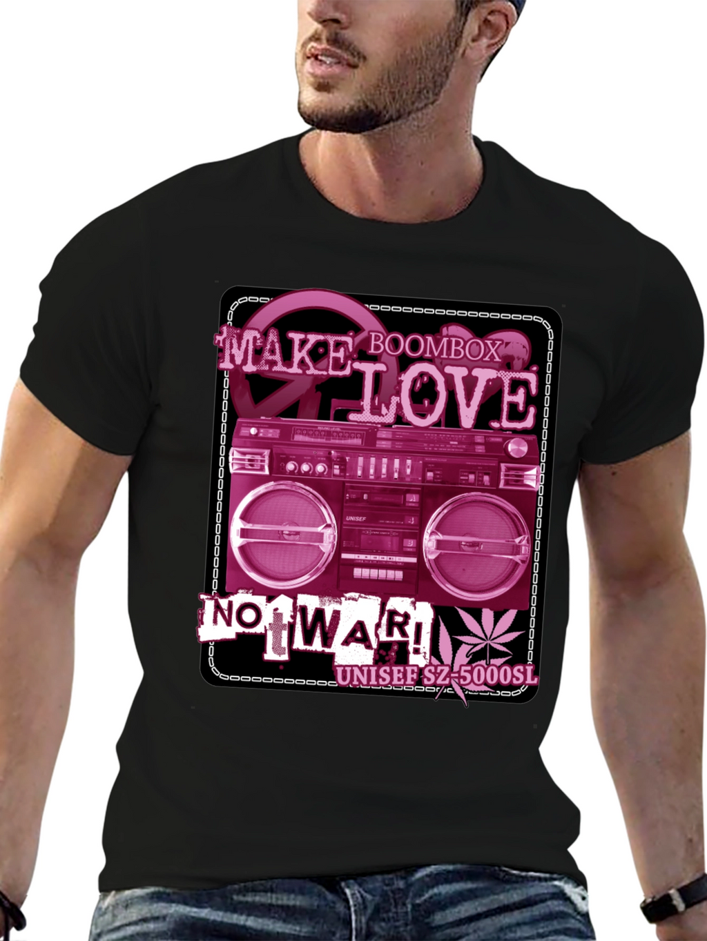 Retro Boombox Make Love Not War Graphic T-Shirt