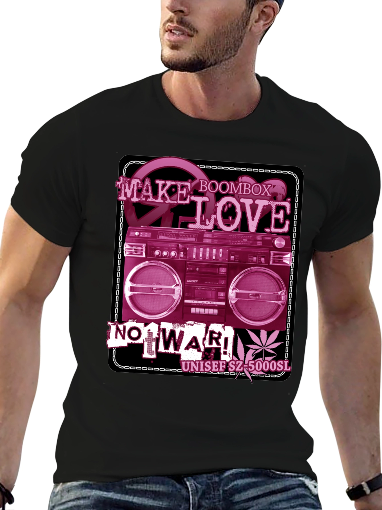 Retro Boombox Make Love Not War Graphic T-Shirt