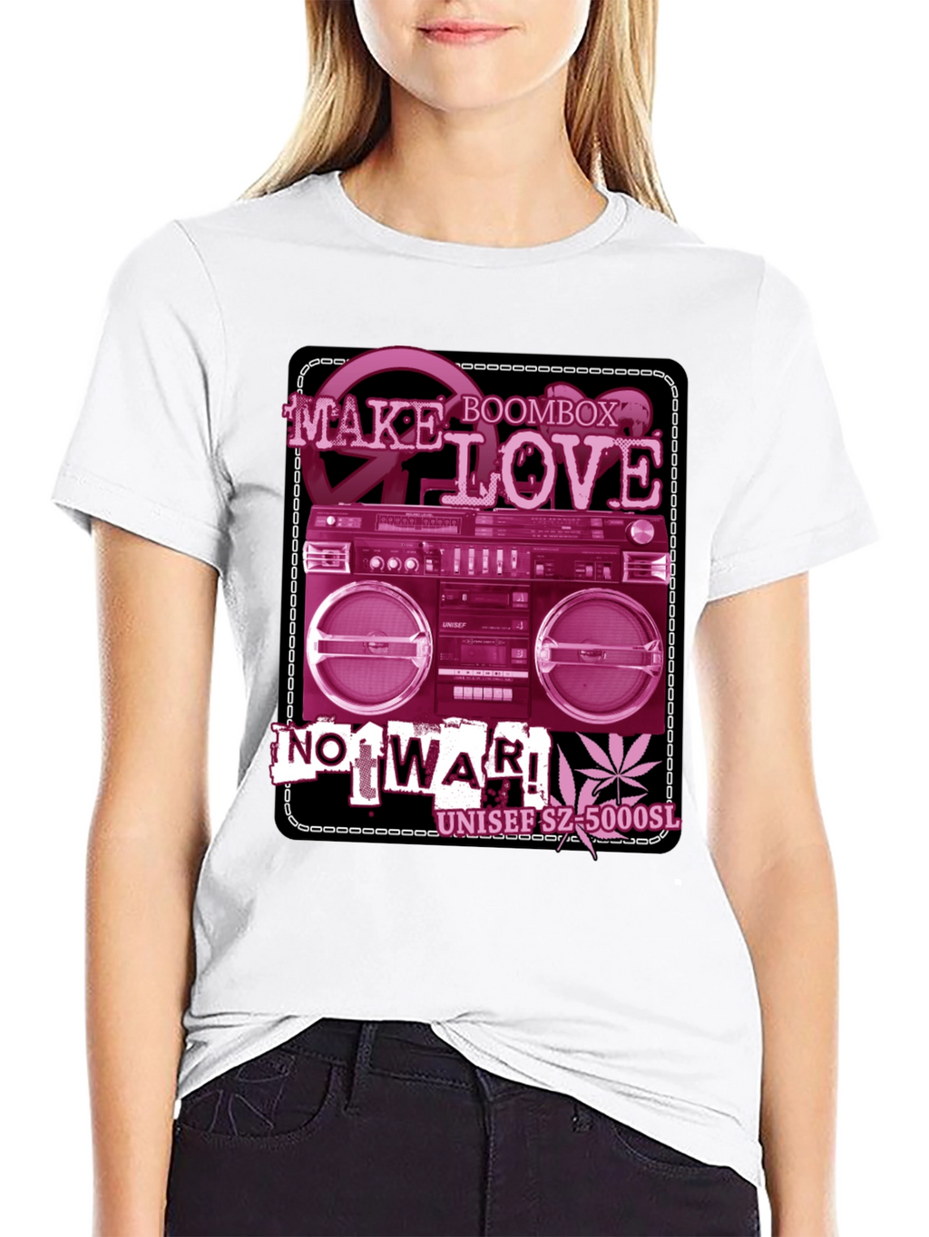 Retro Boombox Make Love Not War Graphic T-Shirt