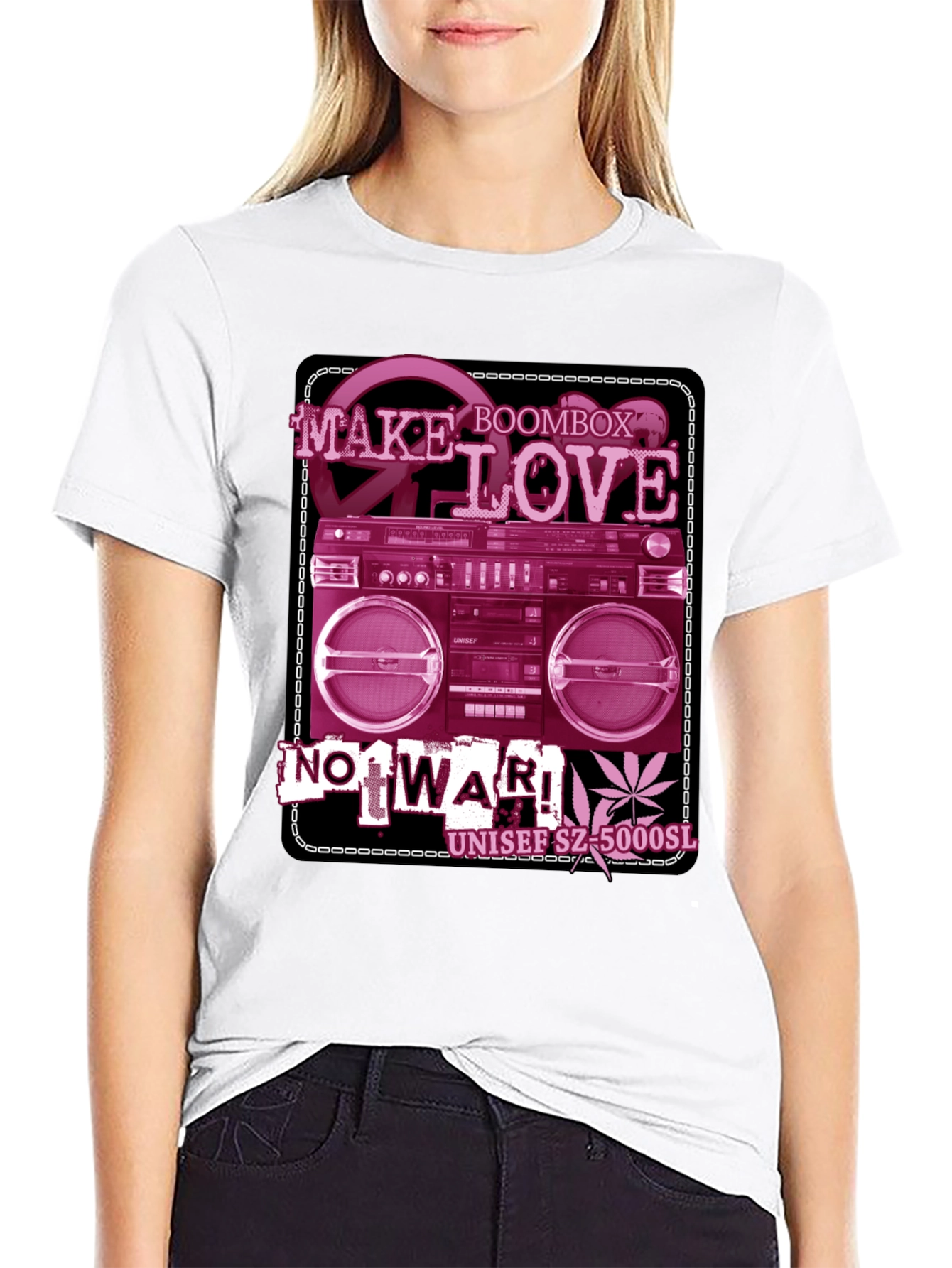 Retro Boombox Make Love Not War Graphic T-Shirt