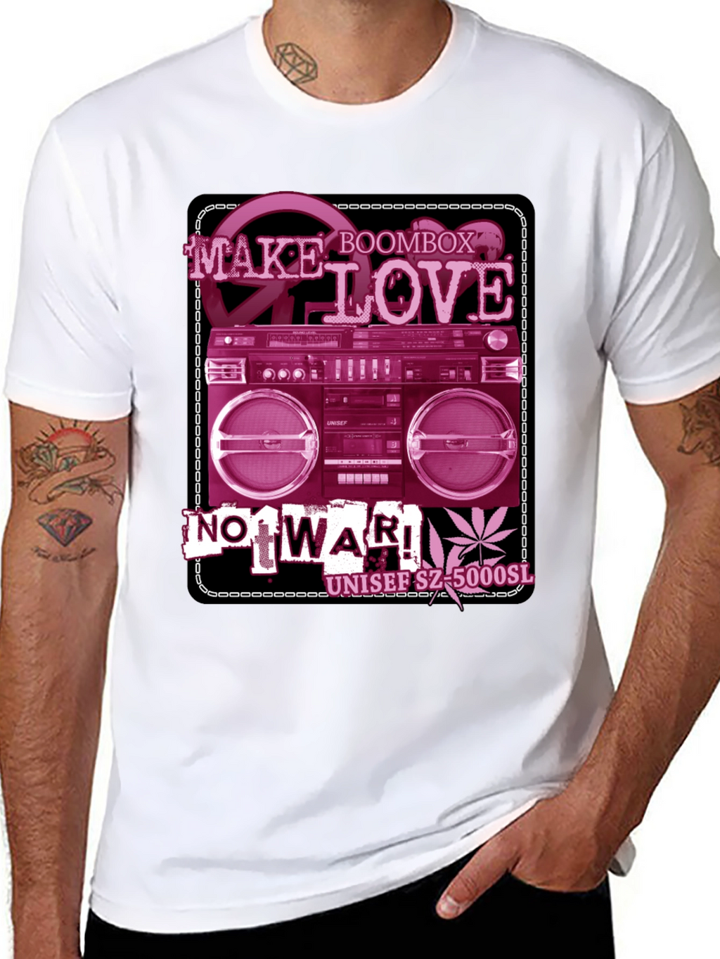 Retro Boombox Make Love Not War Graphic T-Shirt