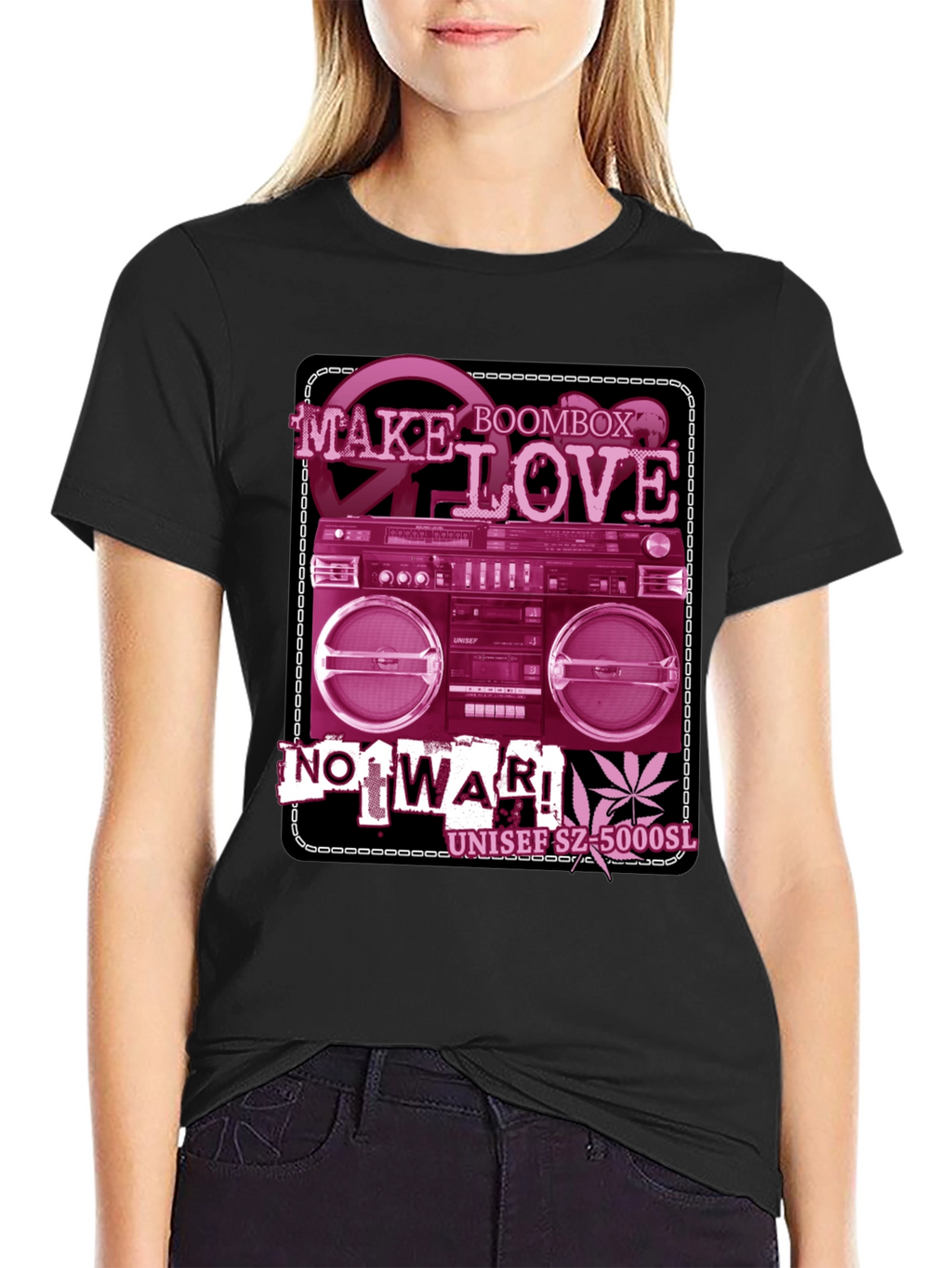 Retro Boombox Make Love Not War Graphic T-Shirt
