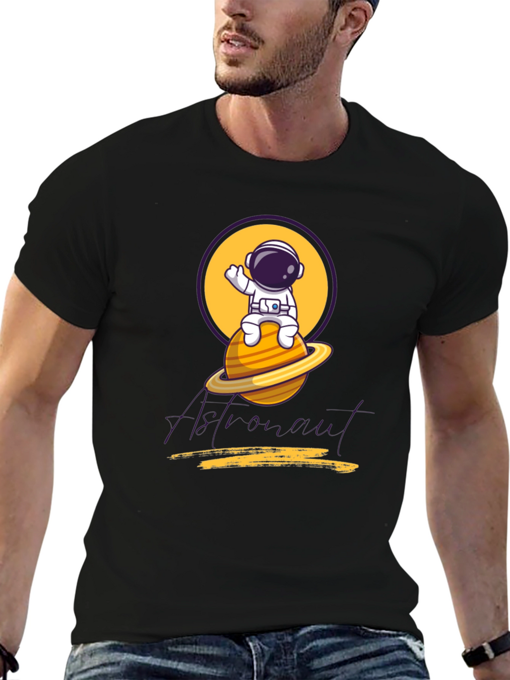 Astronaut Graphic Tee - Black Cotton Blend