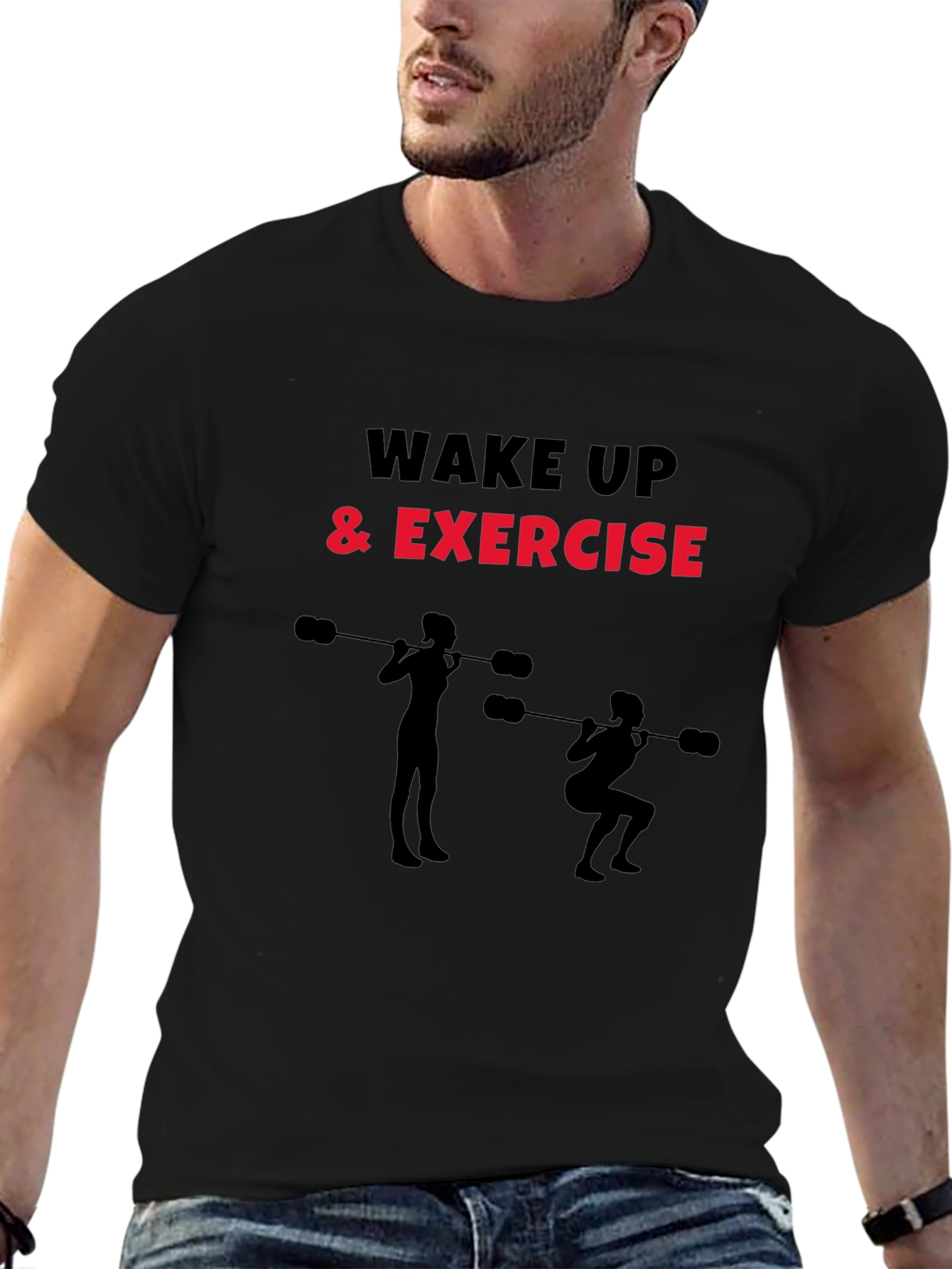 Wake Up & Exercise Black Graphic Tee