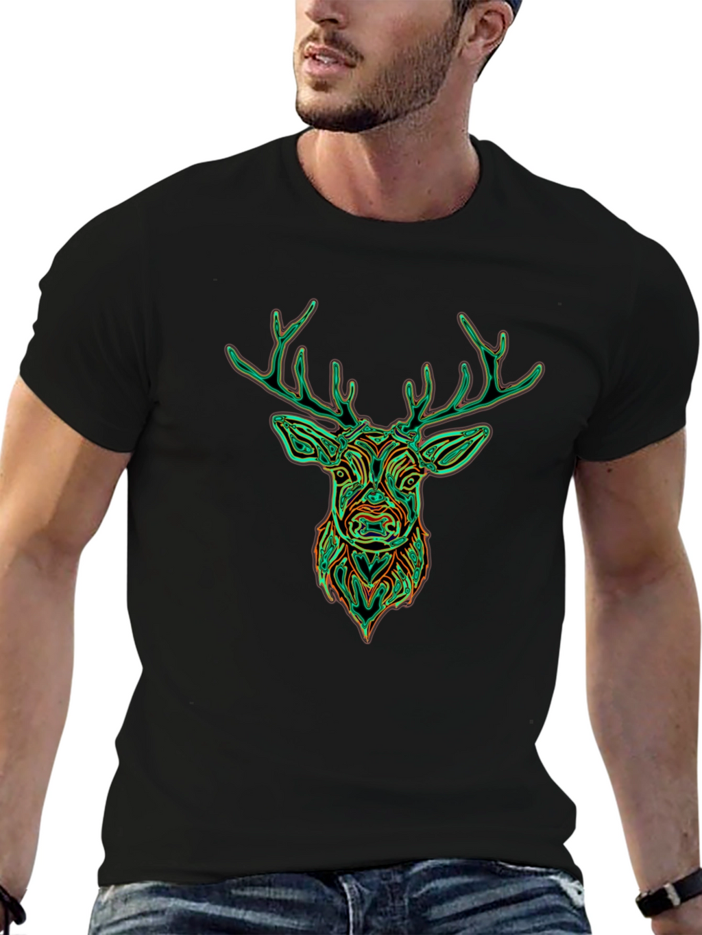 Deer Graphic Tee - Stylish Mens Black T-Shirt