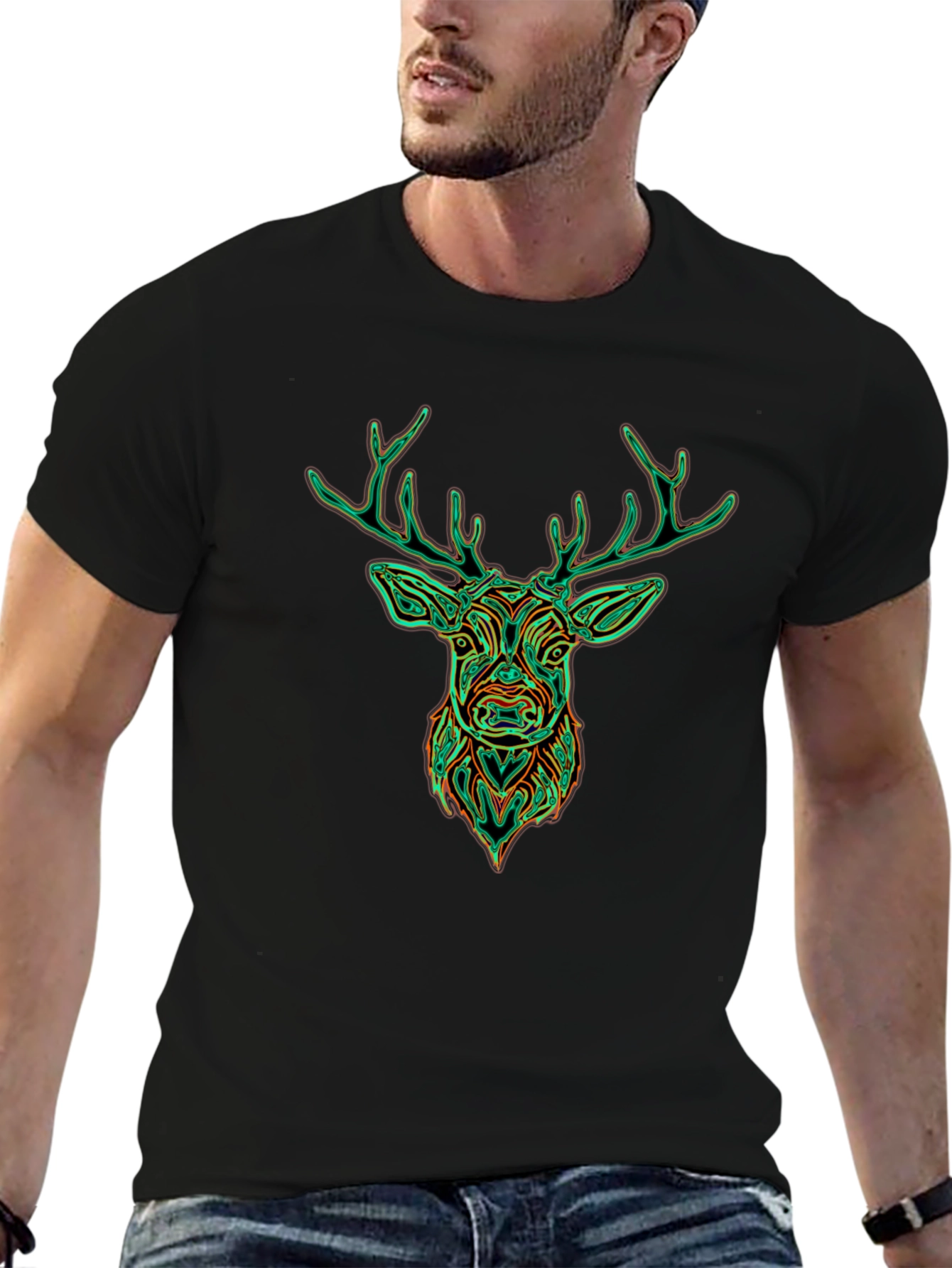 Deer Graphic Tee - Stylish Mens Black T-Shirt
