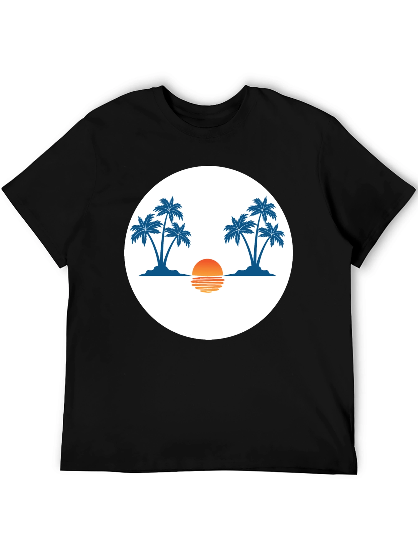 Sunset Palm Tree Graphic Tee - Black
