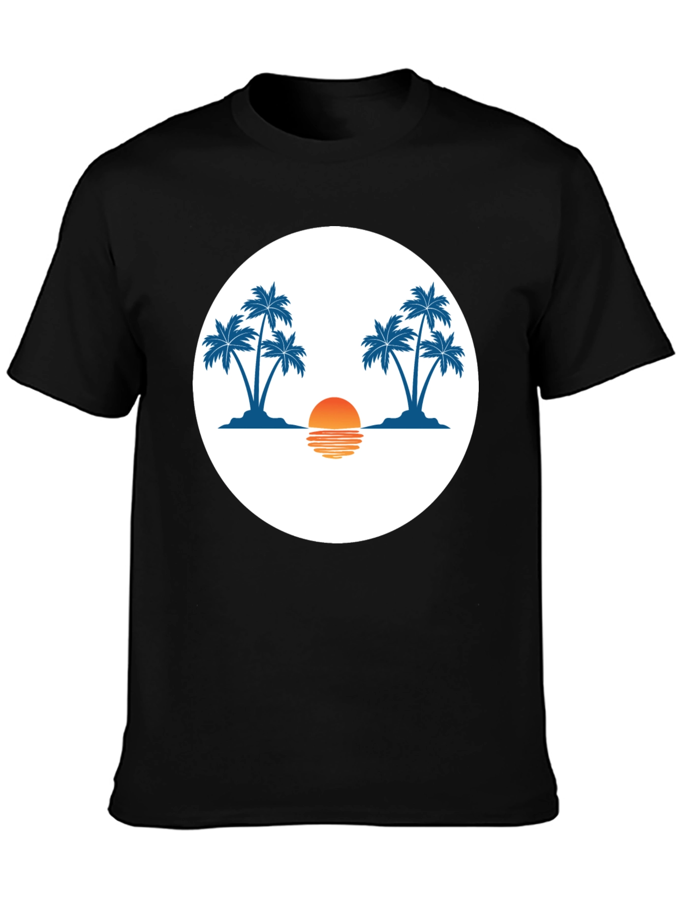 Sunset Palm Tree Graphic Tee - Black
