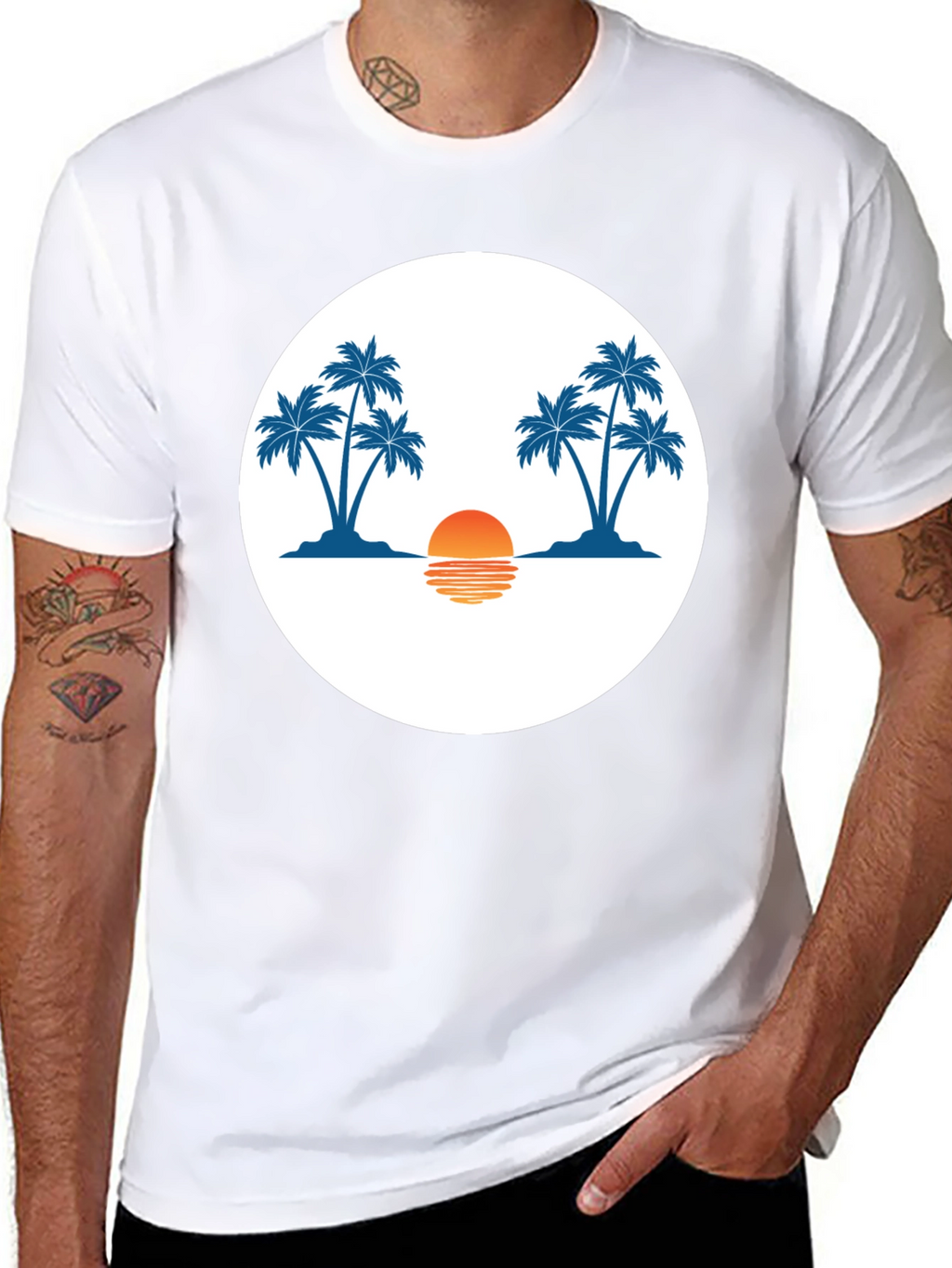 Sunset Palm Tree Graphic Tee - Black