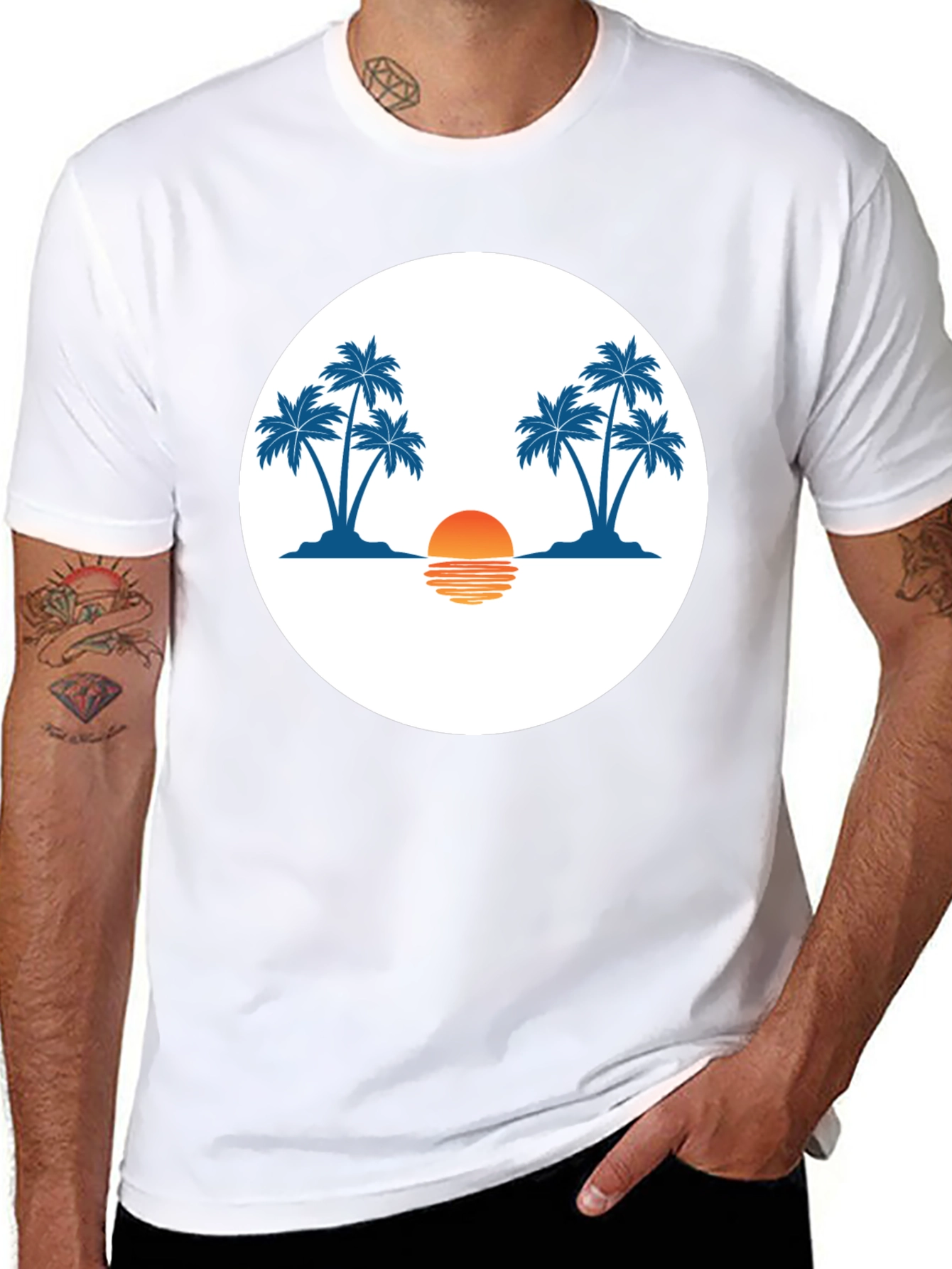 Sunset Palm Tree Graphic Tee - Black