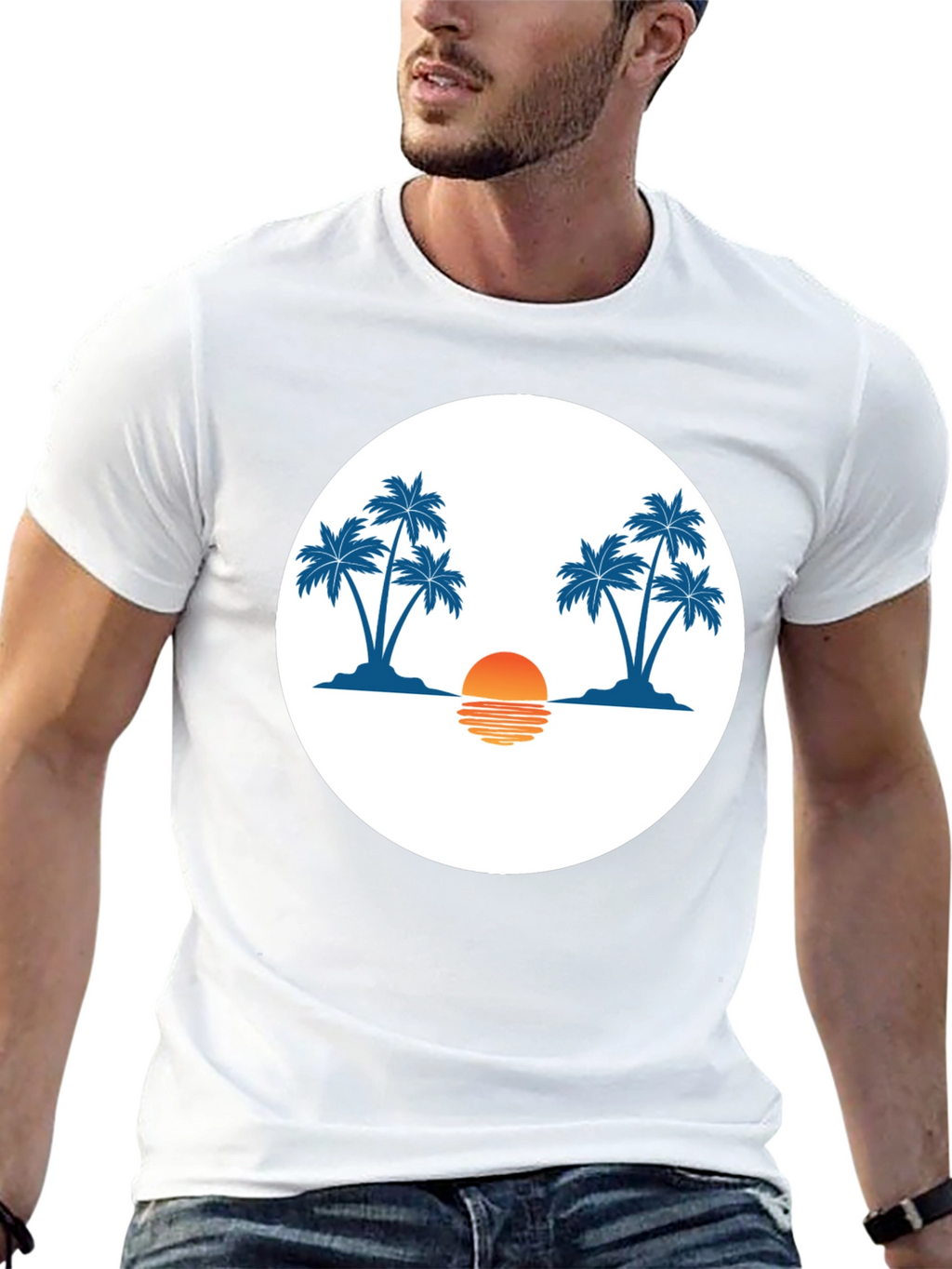Sunset Palm Tree Graphic Tee - Black