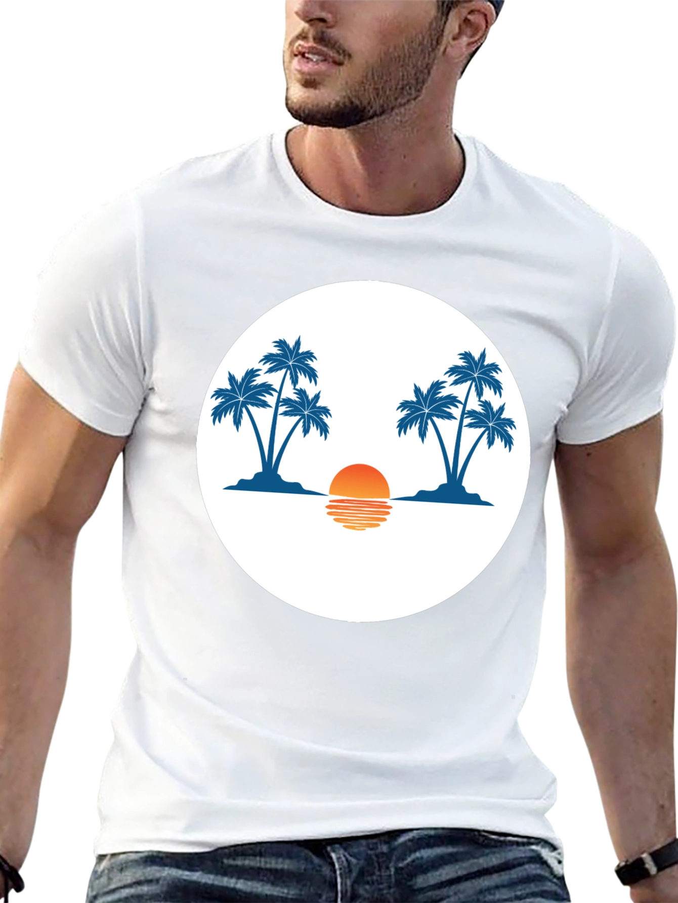 Sunset Palm Tree Graphic Tee - Black