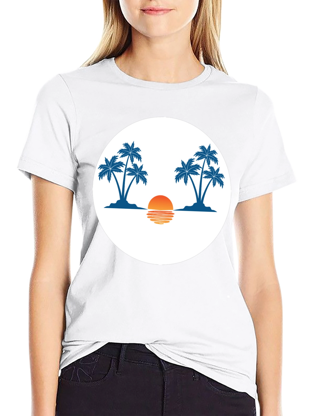 Sunset Palm Tree Graphic Tee - Black