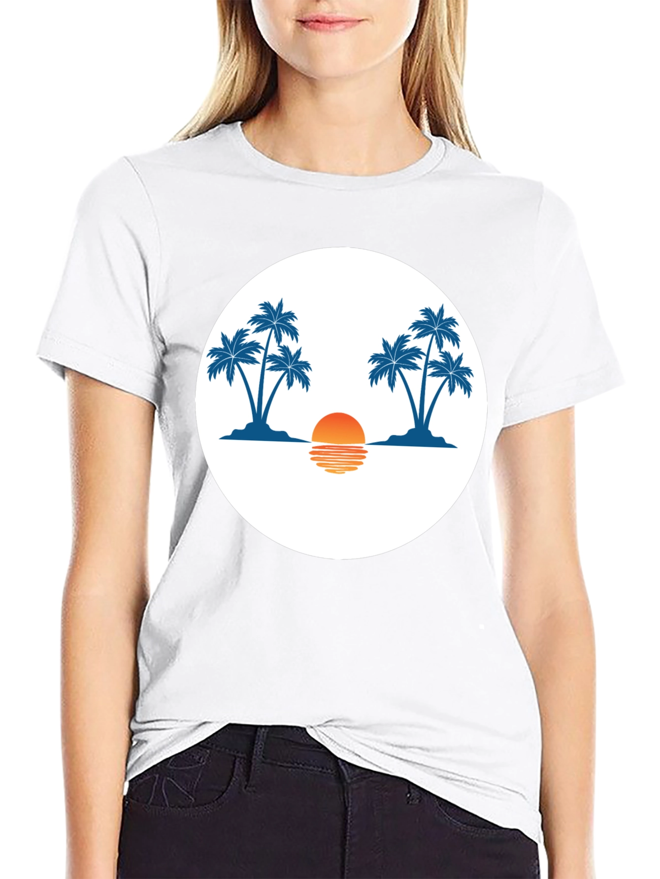 Sunset Palm Tree Graphic Tee - Black