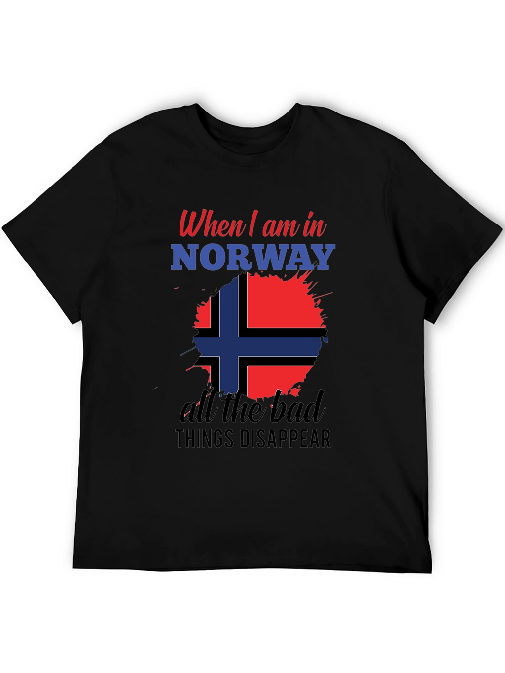Norway Flag Graphic Tee - Black Cotton Blend