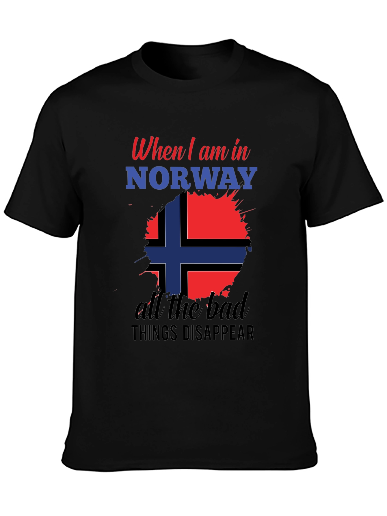 Norway Flag Graphic Tee - Black Cotton Blend