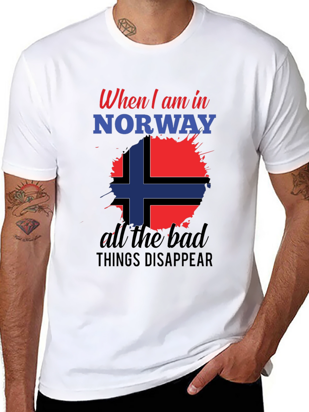 Norway Flag Graphic Tee - Black Cotton Blend