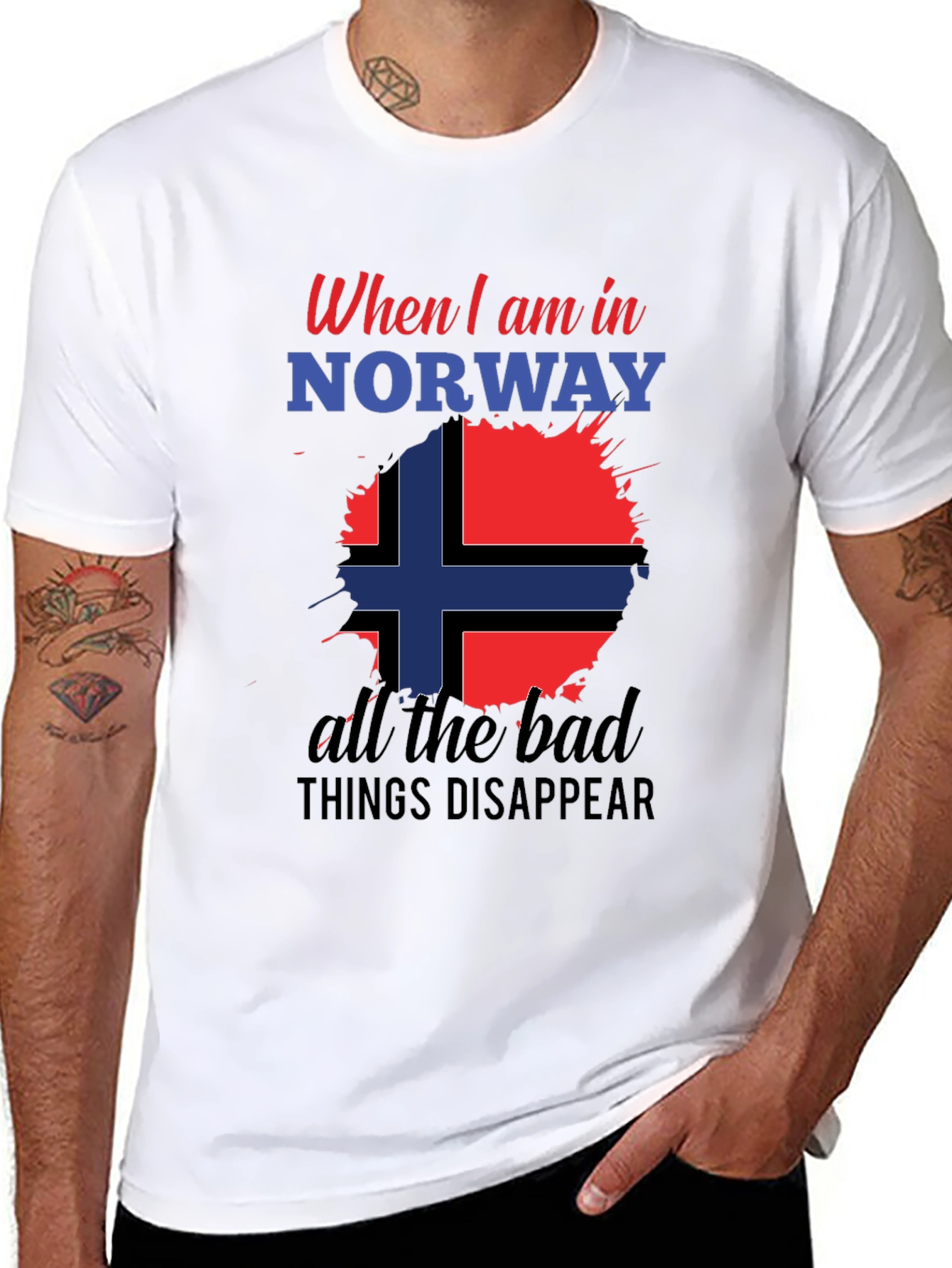 Norway Flag Graphic Tee - Black Cotton Blend
