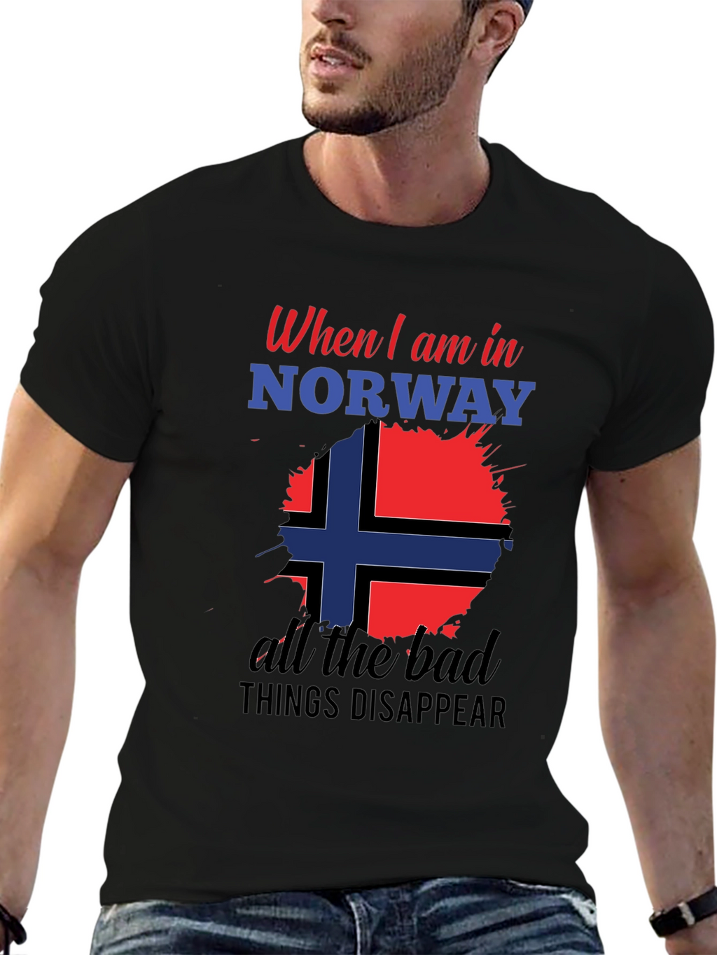 Norway Flag Graphic Tee - Black Cotton Blend