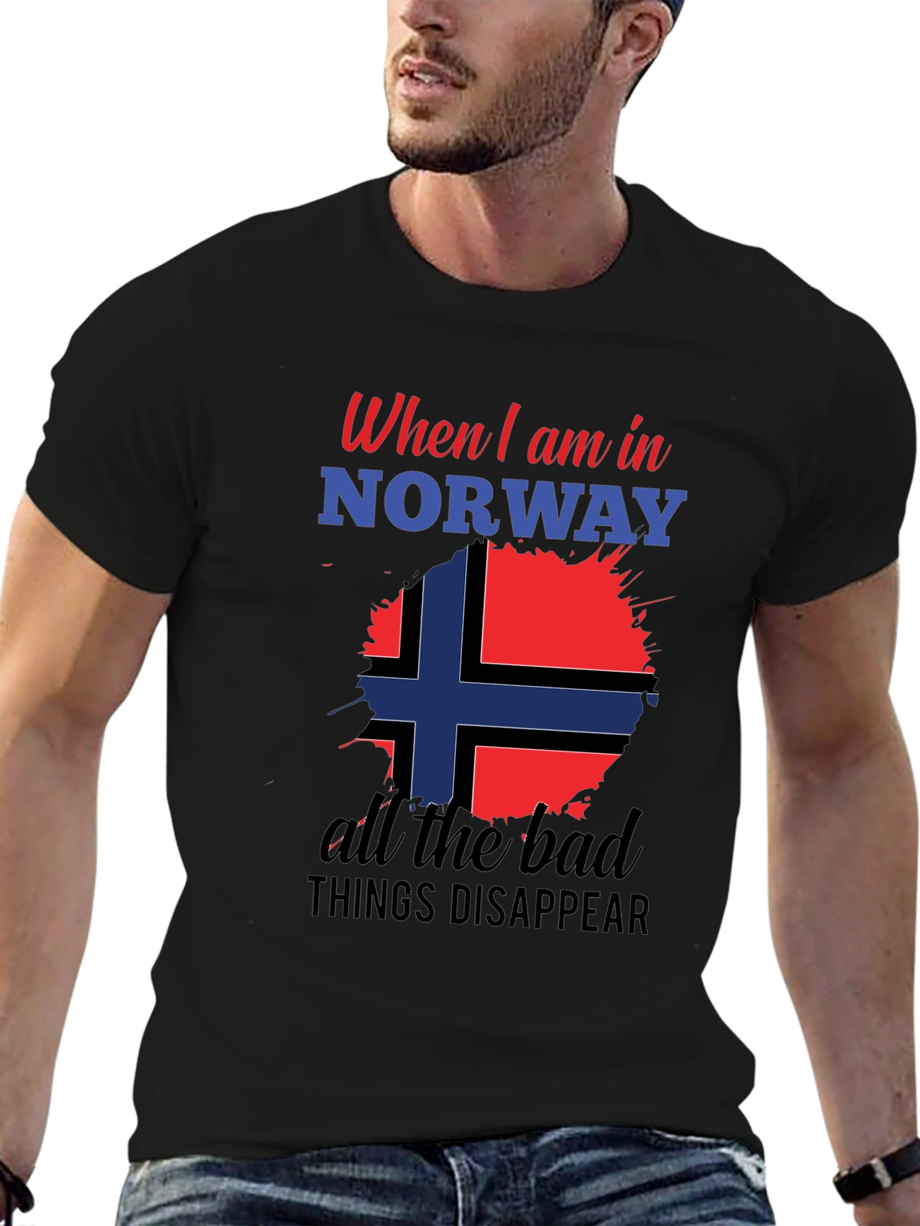 Norway Flag Graphic Tee - Black Cotton Blend