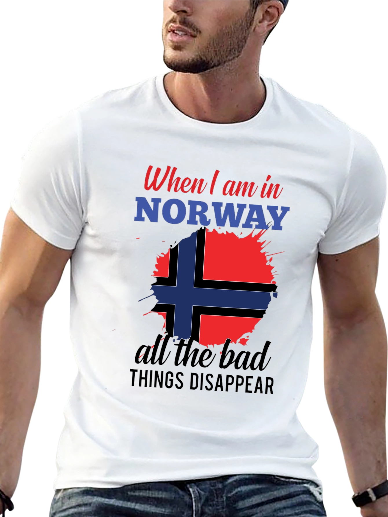 Norway Flag Graphic Tee - Black Cotton Blend