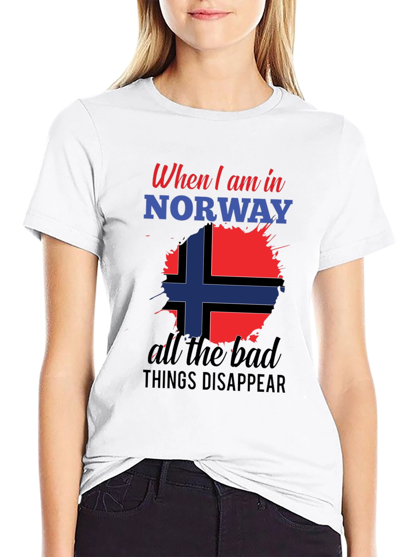 Norway Flag Graphic Tee - Black Cotton Blend