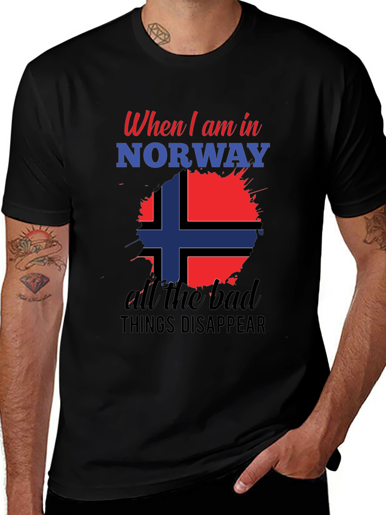 Norway Flag Graphic Tee - Black Cotton Blend