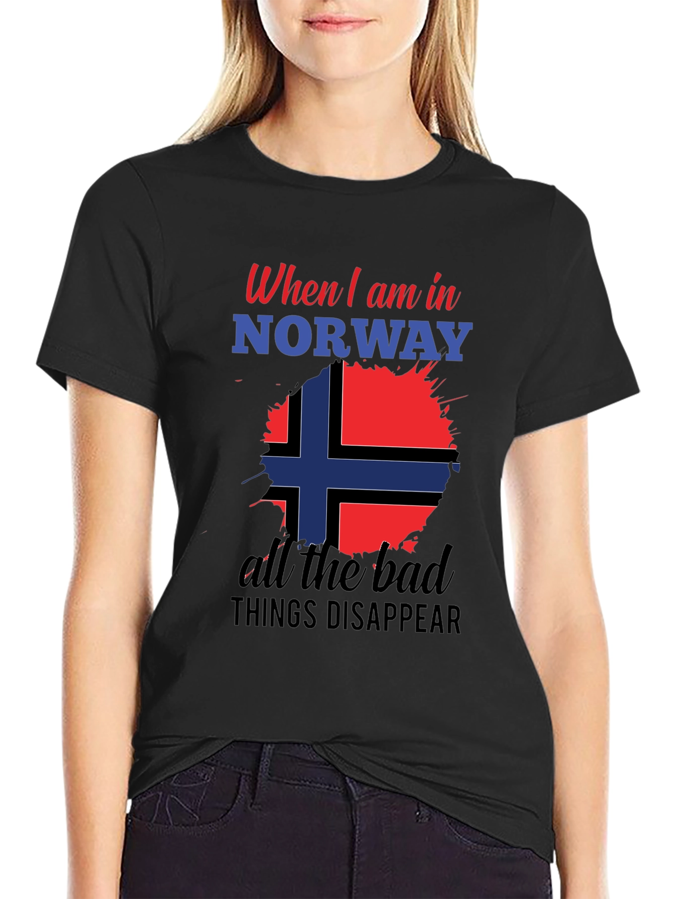 Norway Flag Graphic Tee - Black Cotton Blend
